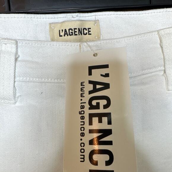 L'AGENCE Audrey Mid Rise White Denim Side Zipper Shorts Size 25 NWT - Picture 2 of 6